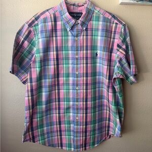 Polo Ralph Lauren Shirt Men XL Pink Plaid Short Sleeve Classic Fit EUC
